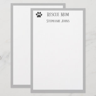 Dog Rescue Mom Dad Parent Pet Grey Custom Name Stationery