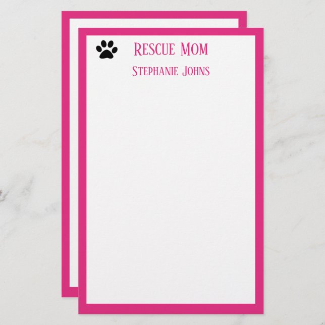 Dog Rescue Mum Pet Parent Pink Custom Name Cute Stationery (Front/Back)