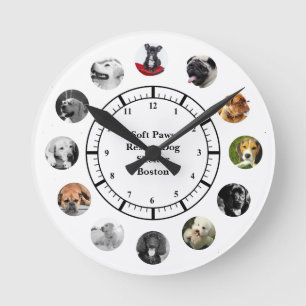 DOG Rescue Shelter Rehoming 12 PHOTO Collage Named Round Clock