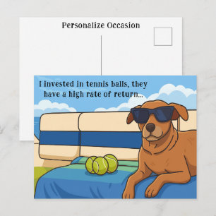 Dog Retirement Humour Tennis Ball Investment Joke Holiday Postcard