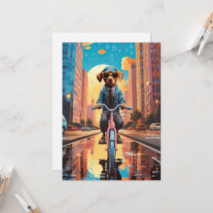 Dog Riding a Bicycle in the City Invitation