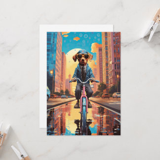 Dog Riding a Bicycle in the City Invitation