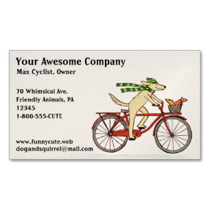 Dog Riding a Bicycle with Squirrel Cute Animals Magnetic Business Card