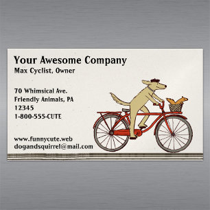 Dog Riding a Bicycle with Squirrel Cute Animals Magnetic Business Card