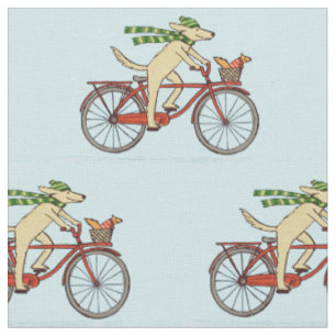Dog Riding Bicycle with Cute Squirrel Friend Fabric