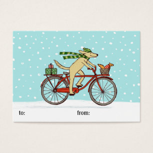 Dog Riding Bicycle with Squirrel Holiday Gift Tags