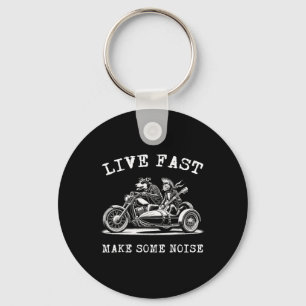 Dog Riding Motorcycle And Cat Playing Guitar Punk Key Ring