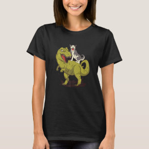 Dog Riding On Dinosaur Husky And Rex Graphic T-Shirt