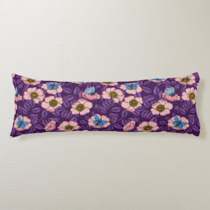Dog rose and butterflies in pink and purple body cushion