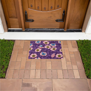 Dog rose and butterflies in pink and purple doormat