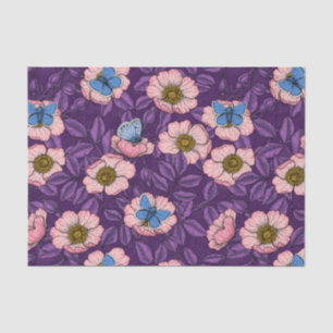 Dog rose and butterflies in pink and purple tissue paper