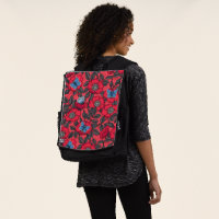 Dog rose and butterflies in red and blue