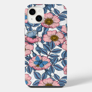 Dog rose and butterflies iPhone 14 plus case