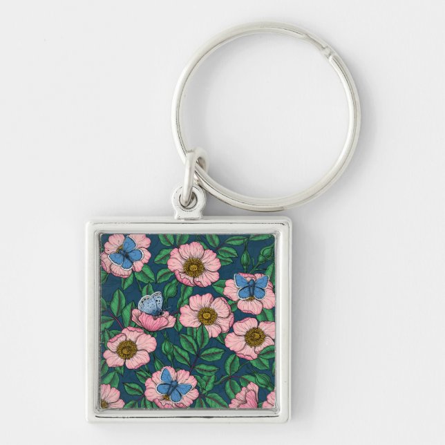 Dog rose and butterflies key ring (Front)