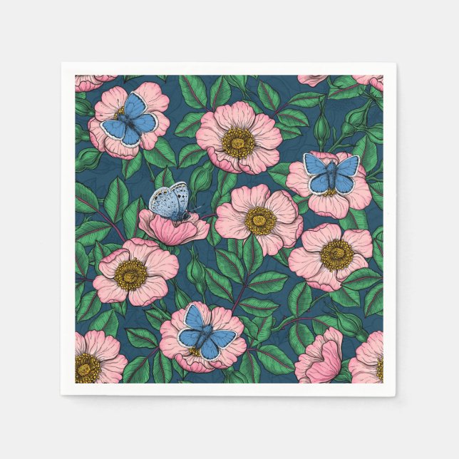 Dog rose and butterflies napkin (Front)