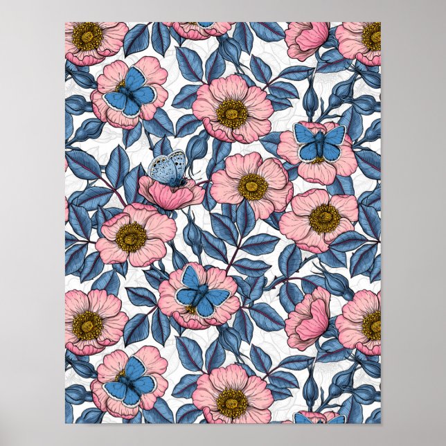 Dog rose and butterflies poster (Front)