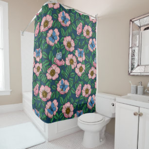 Dog rose and butterflies shower curtain