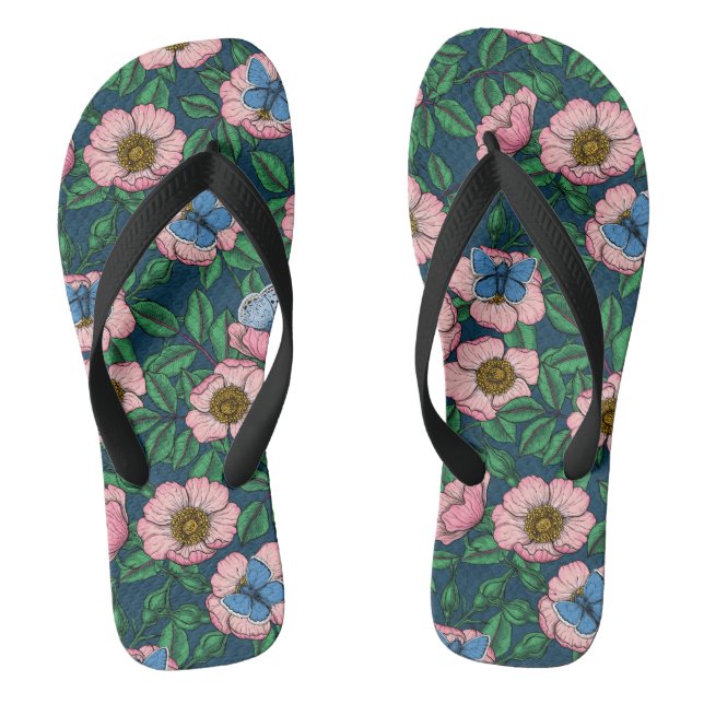 Dog rose and butterflies thongs (Footbed)