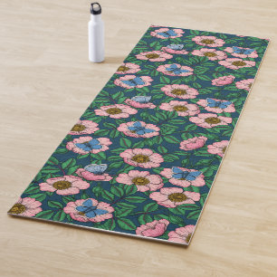 Dog rose and butterflies yoga mat