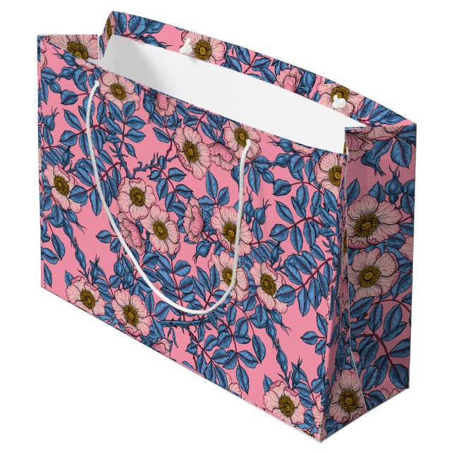 Dog rose pattern large gift bag (Back Angled)