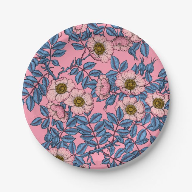 Dog rose pattern paper plate (Front)