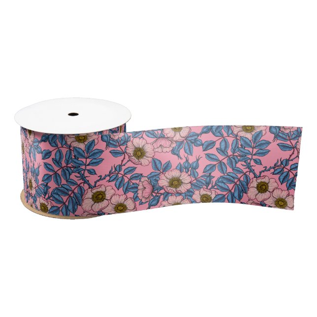 Dog rose pattern satin ribbon (Spool)
