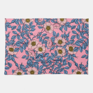 Dog rose pattern tea towel
