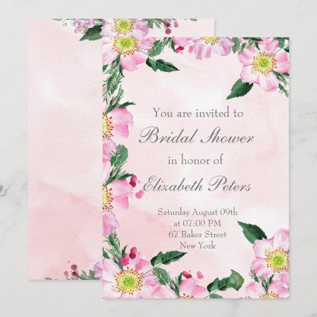 Dog Roses on pink Bridal Shower Invitation (Front/Back)