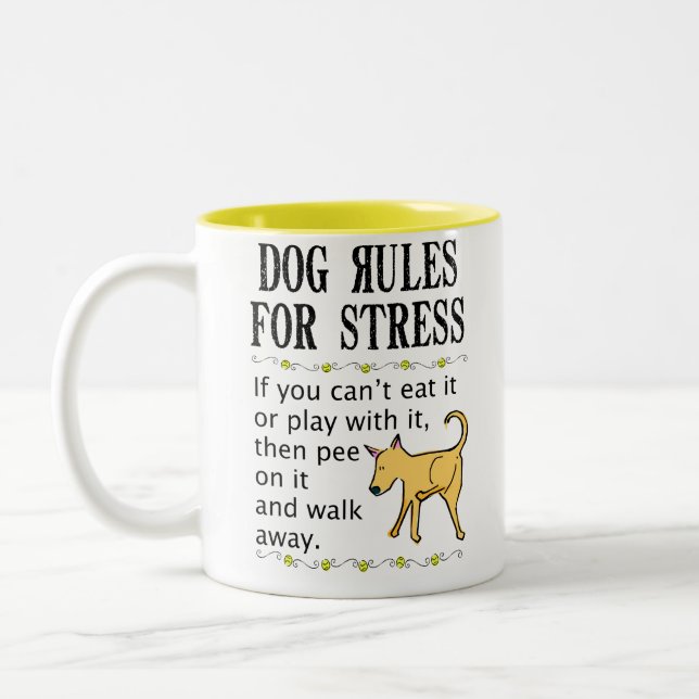 Dog Rules for Stress Two-Tone Coffee Mug (Left)