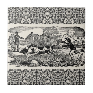 Dog running antique pet art victorian illustration ceramic tile