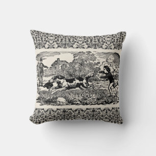 Dog running antique pet art victorian illustration cushion