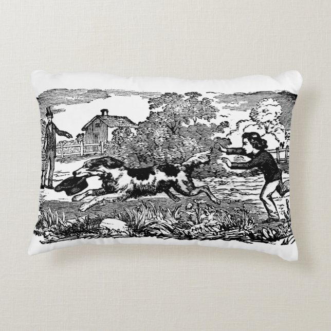 Dog running antique pet art victorian illustration decorative cushion (Back)