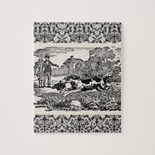Dog running antique pet art victorian illustration jigsaw puzzle