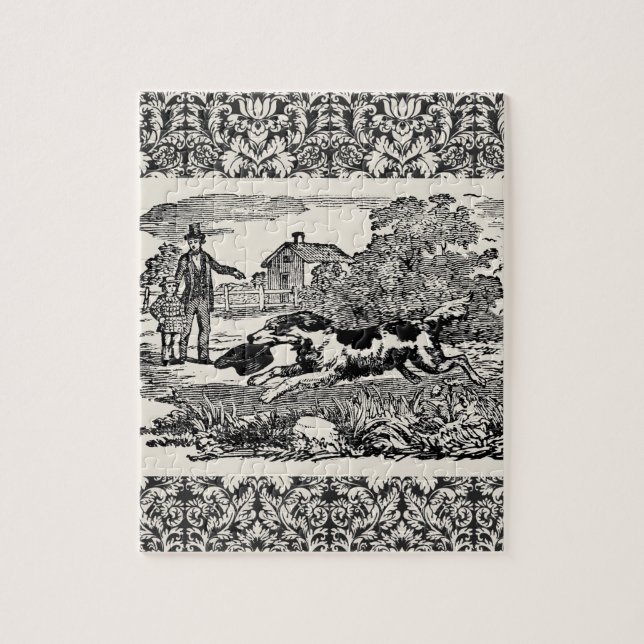 Dog running antique pet art victorian illustration jigsaw puzzle (Vertical)