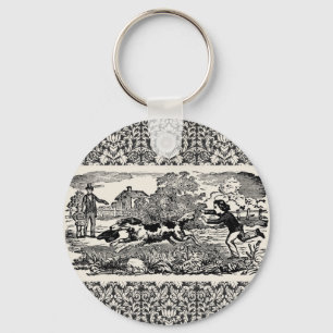 Dog running antique pet art victorian illustration key ring