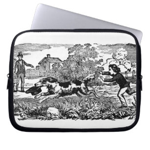 Dog running antique pet art victorian illustration laptop sleeve