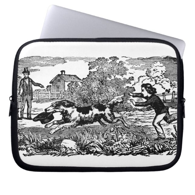 Dog running antique pet art victorian illustration laptop sleeve (Front)