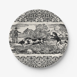 Dog running antique pet art victorian illustration paper plate