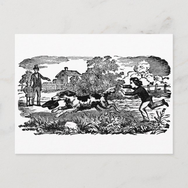 Dog running antique pet art victorian illustration postcard (Front)