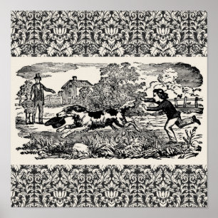 Dog running antique pet art victorian illustration poster