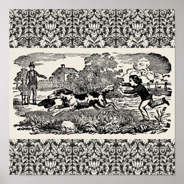 Dog running antique pet art victorian illustration poster (Front)