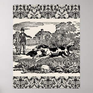 Dog running antique pet art victorian illustration poster