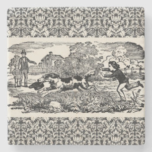 Dog running antique pet art victorian illustration stone coaster