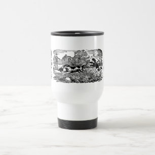 Dog running antique pet art victorian illustration travel mug