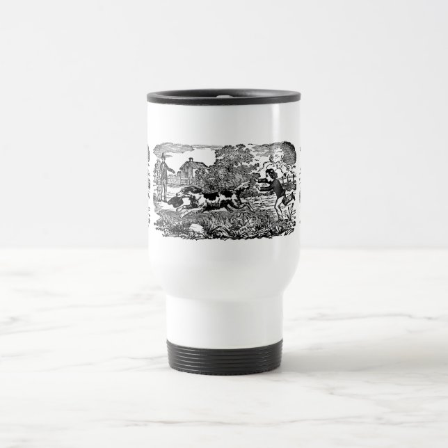 Dog running antique pet art victorian illustration travel mug (Center)