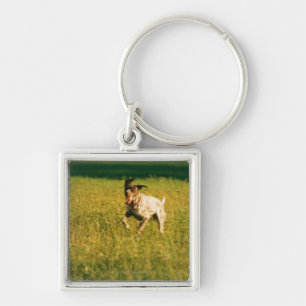 Dog running through grass key ring