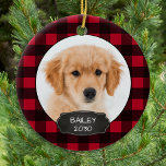 Dog Rustic Red Plaid Christmas Puppy Pet Photo   Ceramic Ornament<br><div class="desc">Decorate your tree or send a special gift with this super cute personalised custom pet photo holiday ornament. Add your dog's photos and personalise with name and year. Ornament is double sided, you can do different photos each side. COPYRIGHT © 2020 Judy Burrows, Black Dog Art - All Rights Reserved....</div>