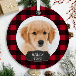 Dog Rustic Red Plaid Christmas Puppy Pet Photo  Me Metal Tree Decoration<br><div class="desc">Decorate your tree or send a special gift with this super cute personalized custom pet photo holiday ornament. Add your dog's photos and personalize with name and year. Ornament is double sided, you can do different photos each side. COPYRIGHT © 2020 Judy Burrows, Black Dog Art - All Rights Reserved....</div>