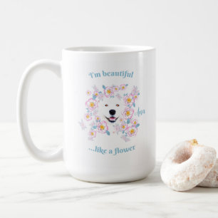 Dog Samoyed and pink flowers Coffee Mug
