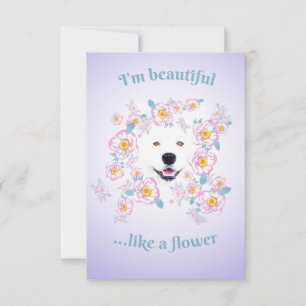 Dog Samoyed and pink flowers Flat Greeting Card